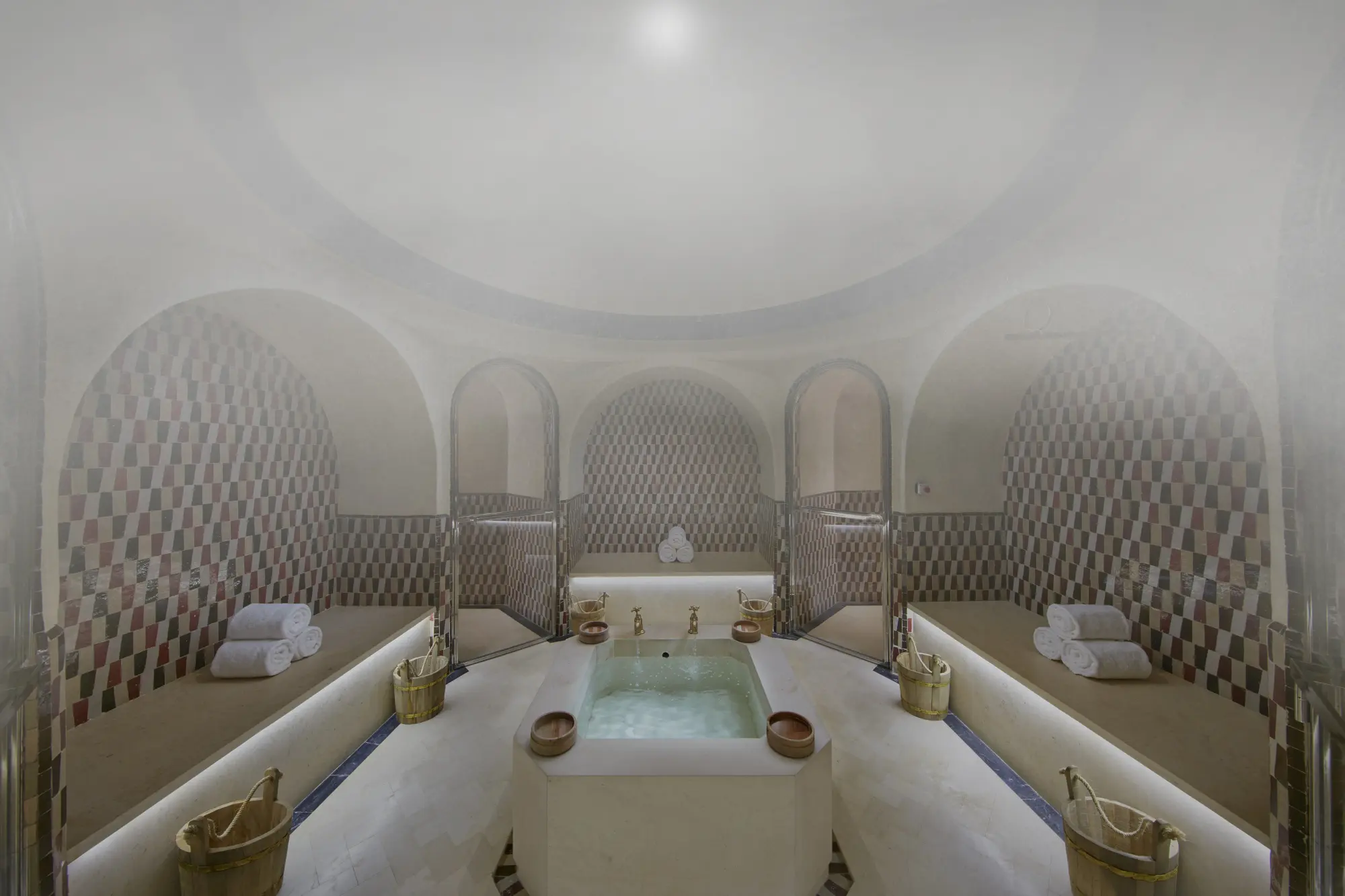 Steam fills a decadent hammam at the resort