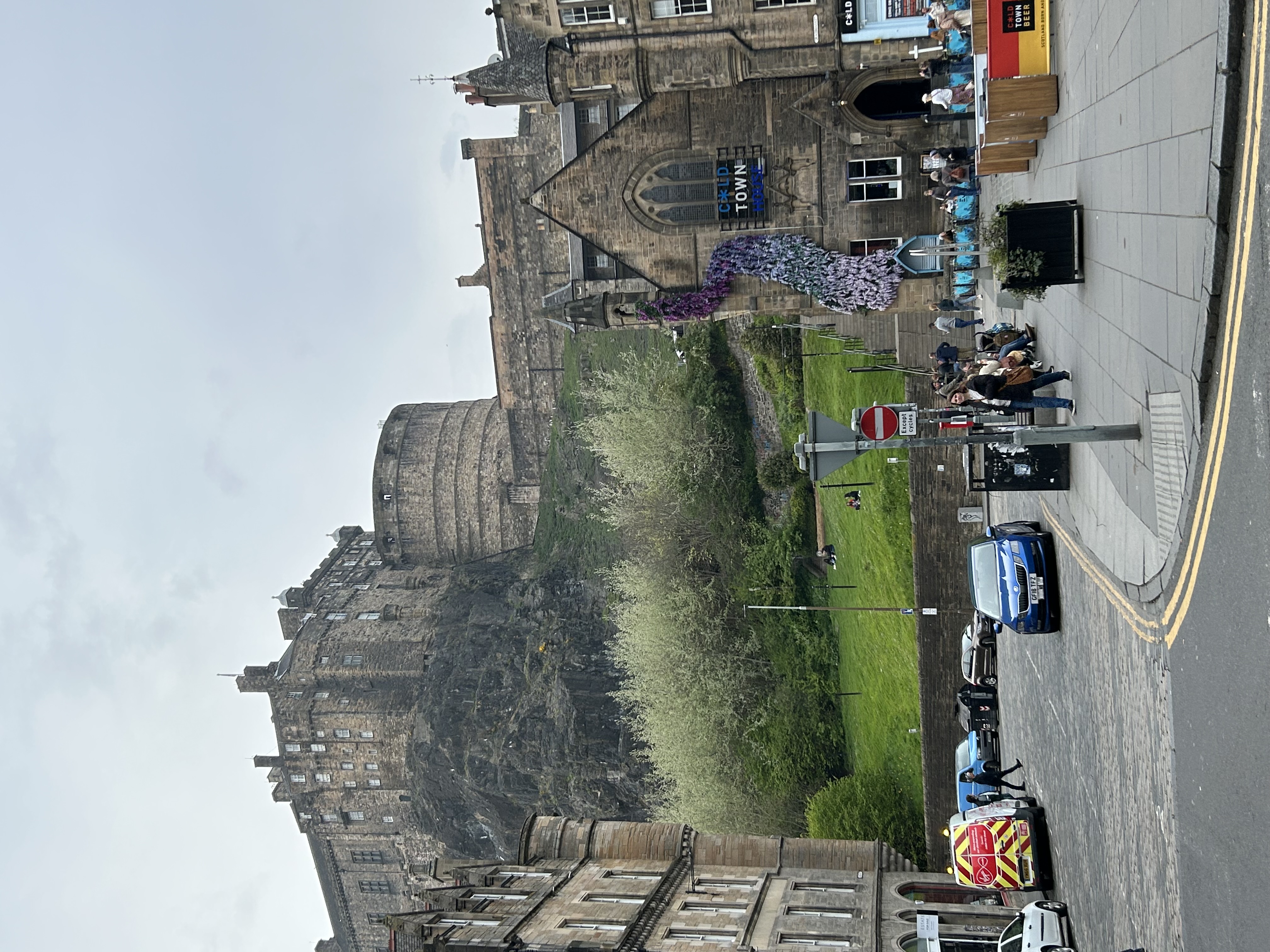 View of Edinburgh Castle and hillside from the street