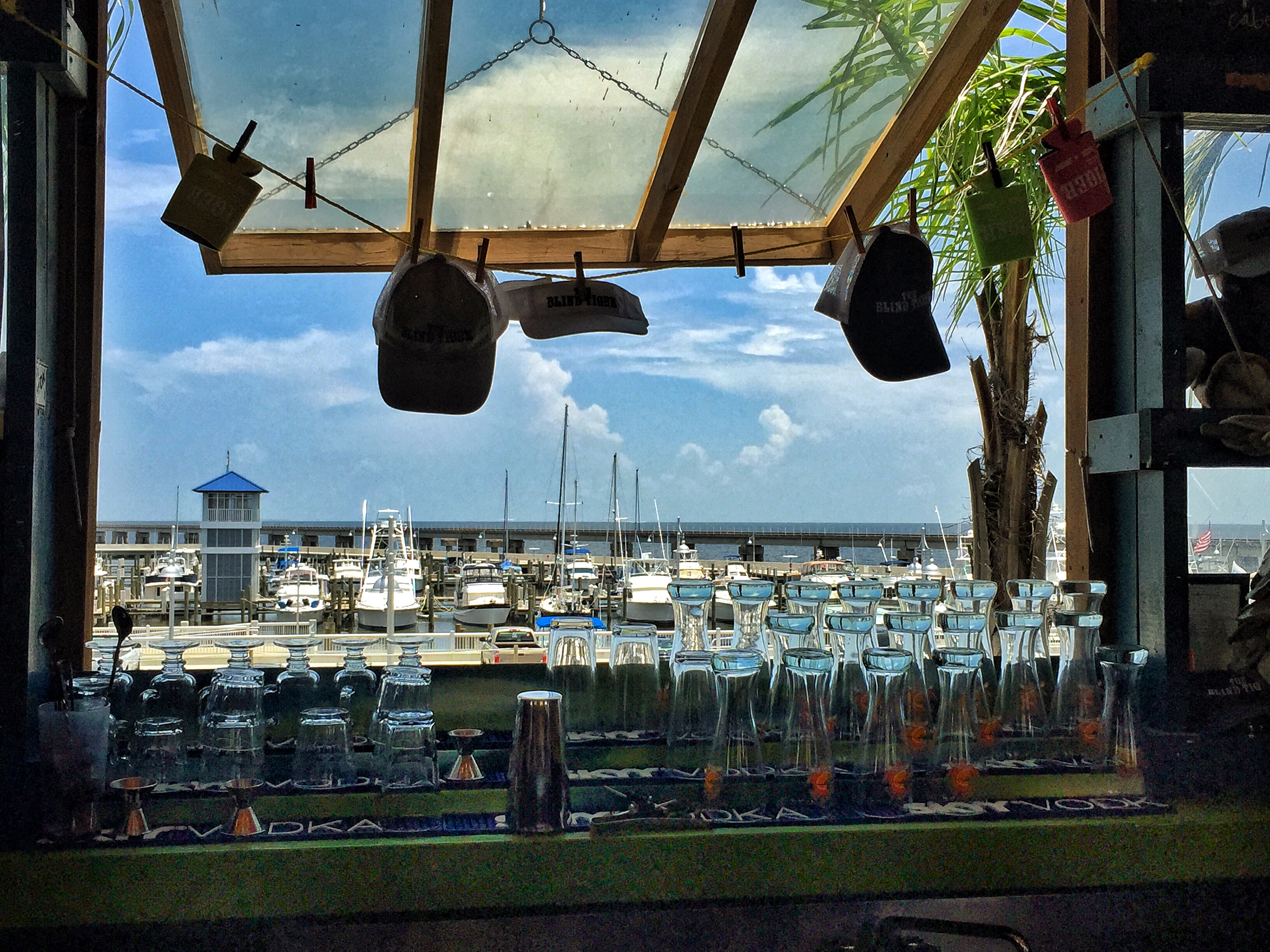 A picture of Bay St. Louis and all the boats at a dock.