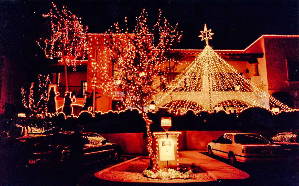 Outdoor holiday lights at night