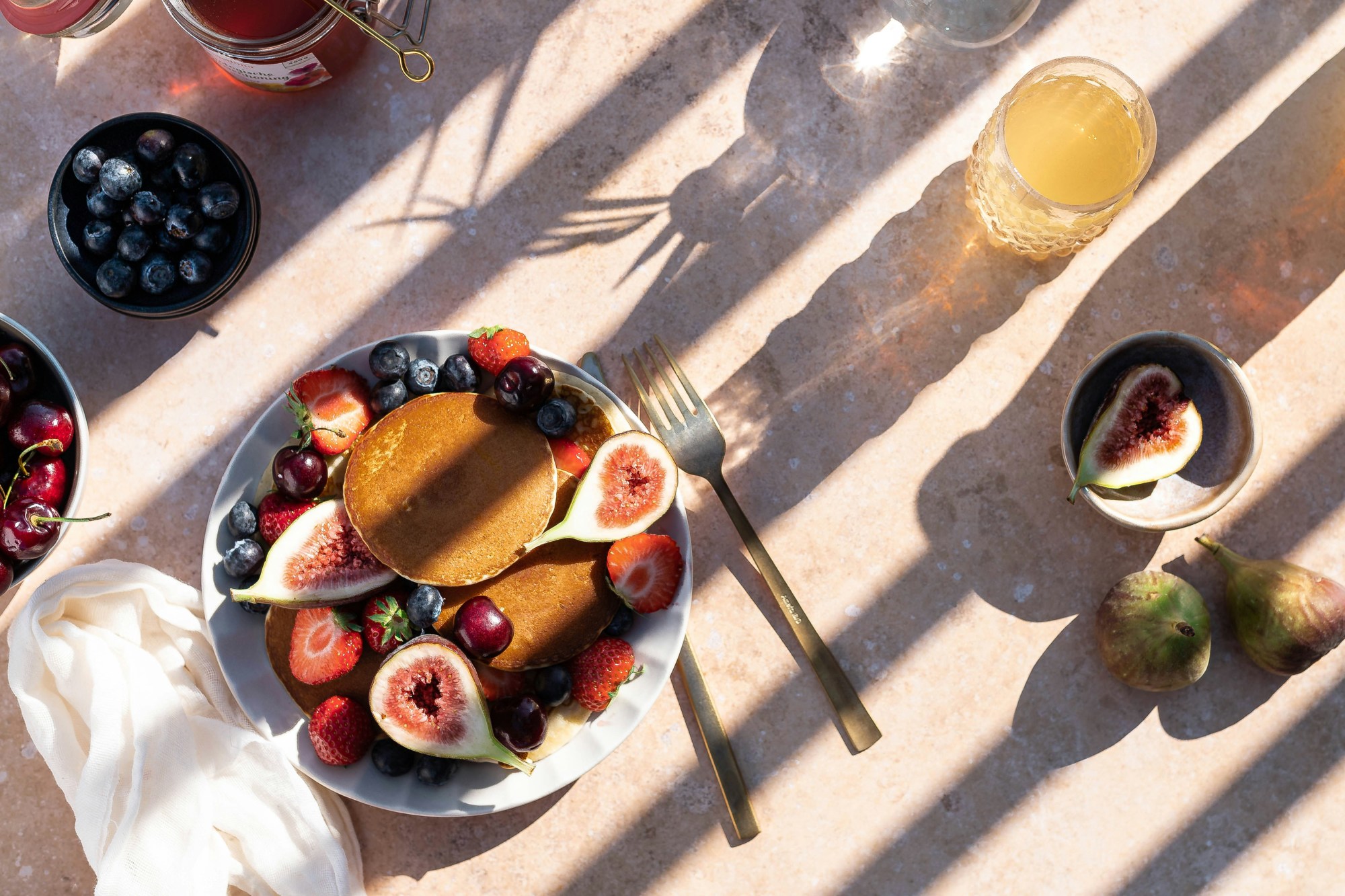 Pancakes on a table.