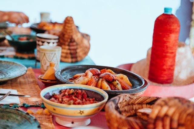 food served in bowls on a table