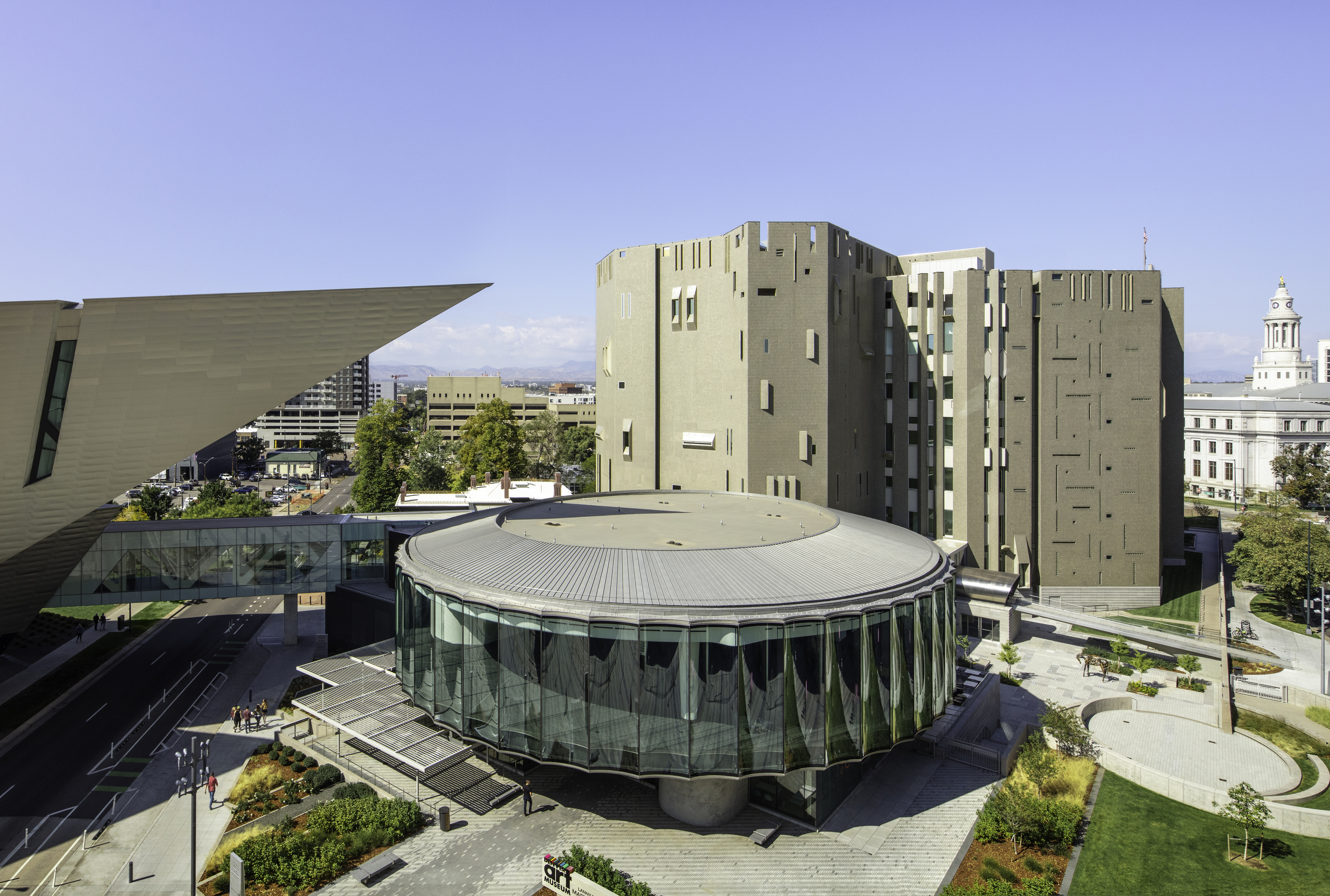 Aerial view of Denver Art Museum.