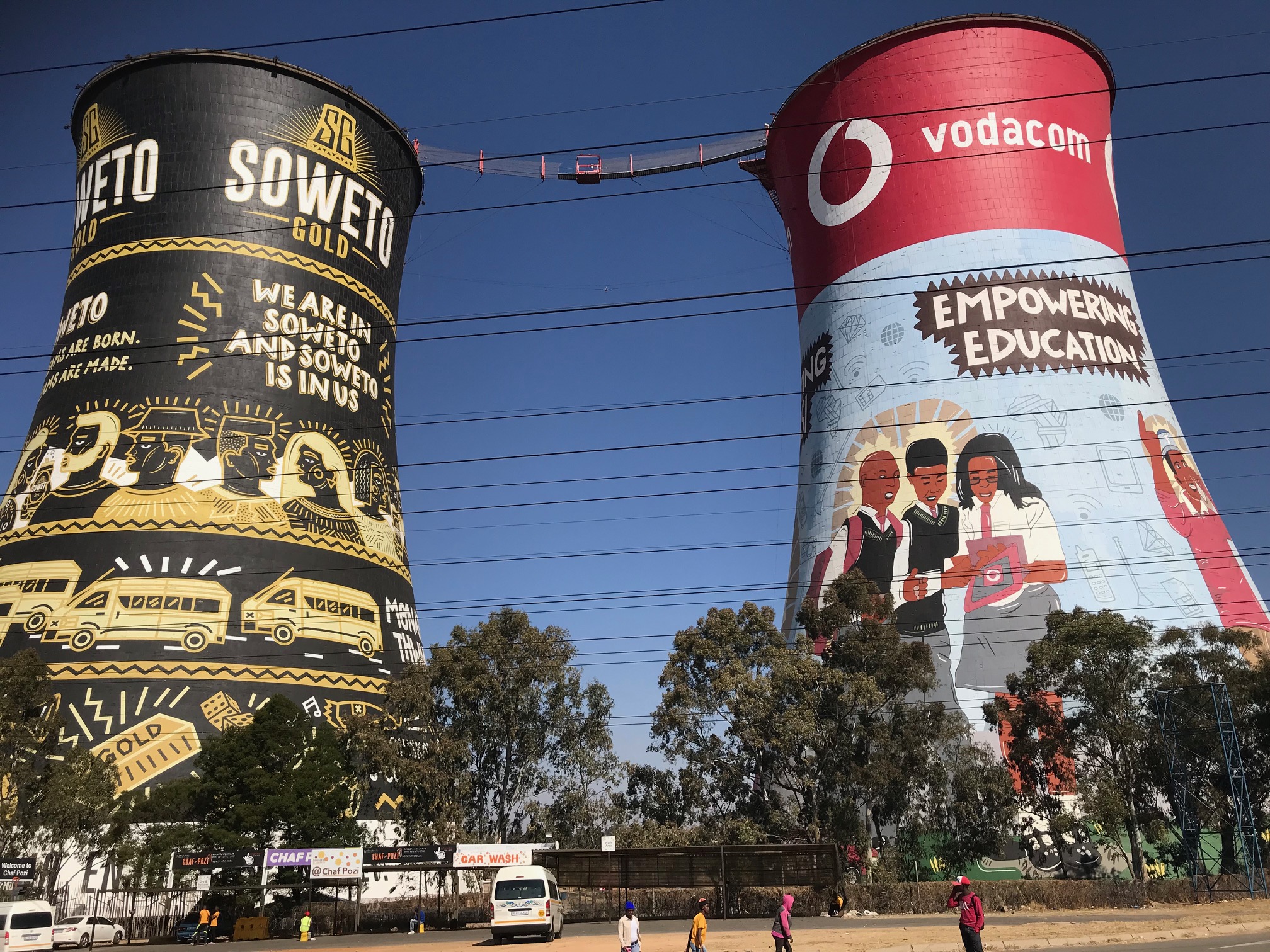 View of Orlando Power Station with colorful painted towers