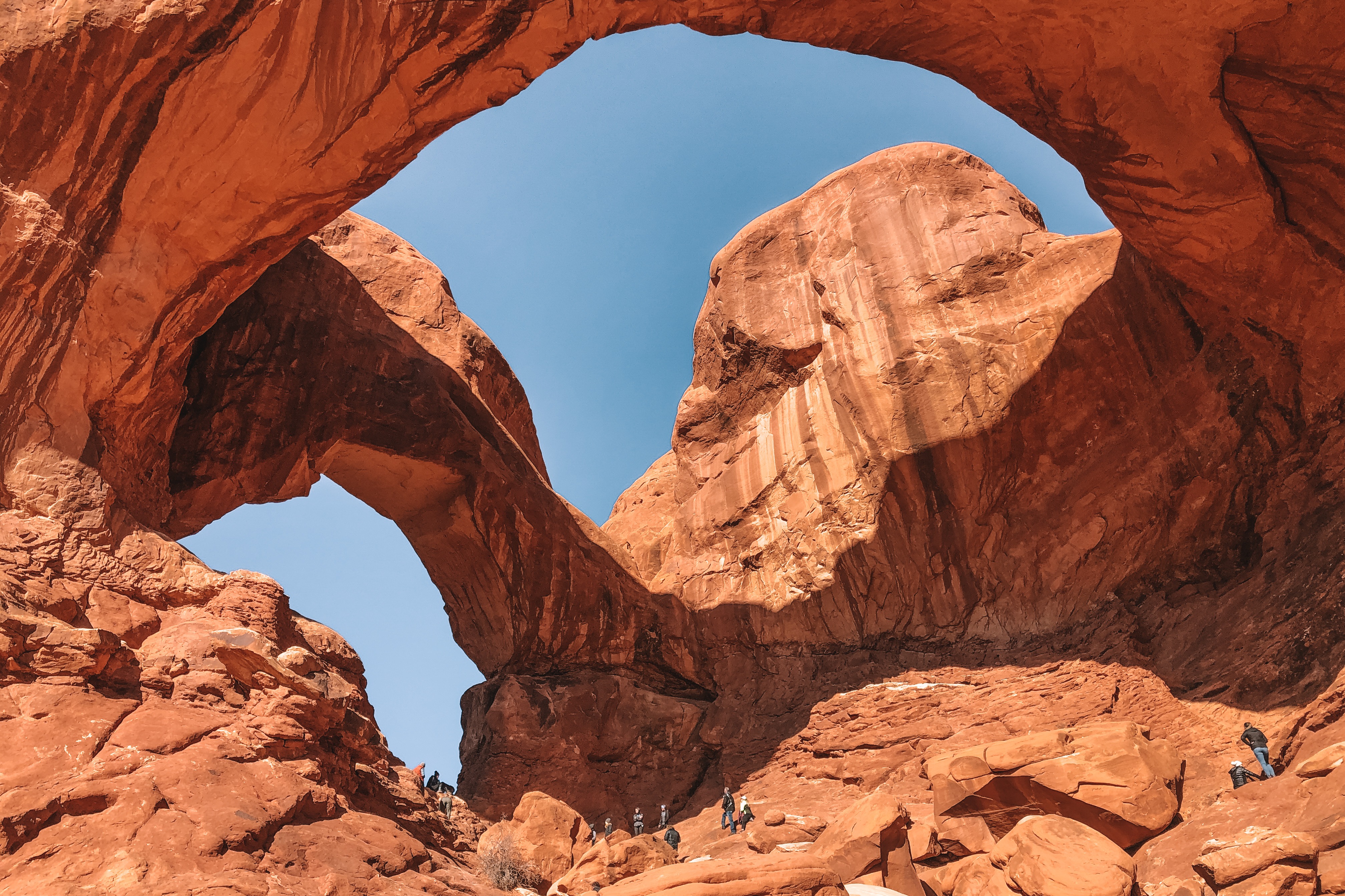Hike the Double Arch Viewpoint in Arches National Park.