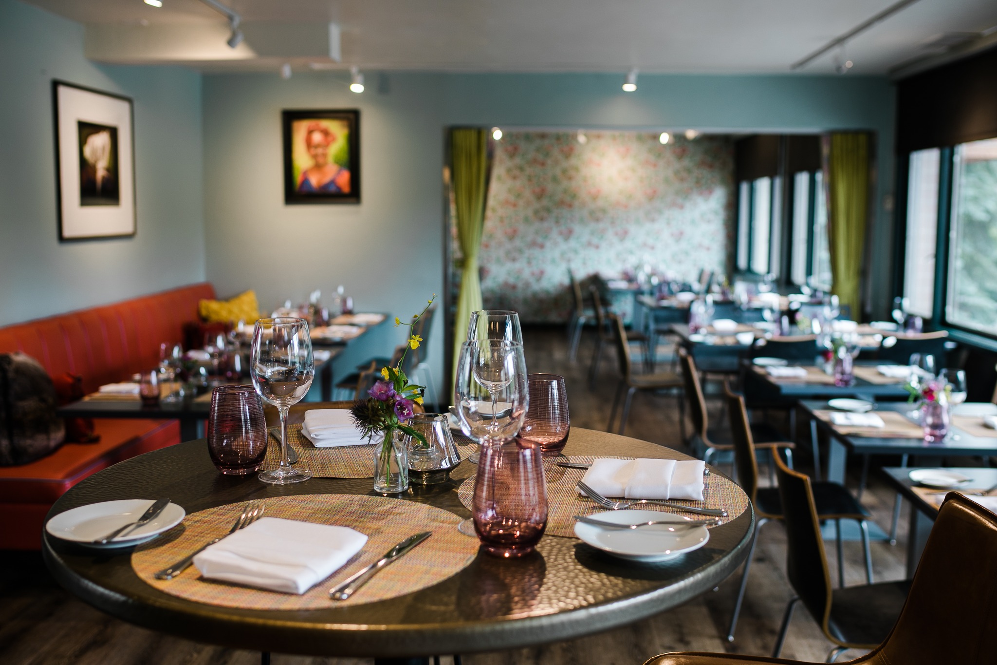An indoor restaurant dining area