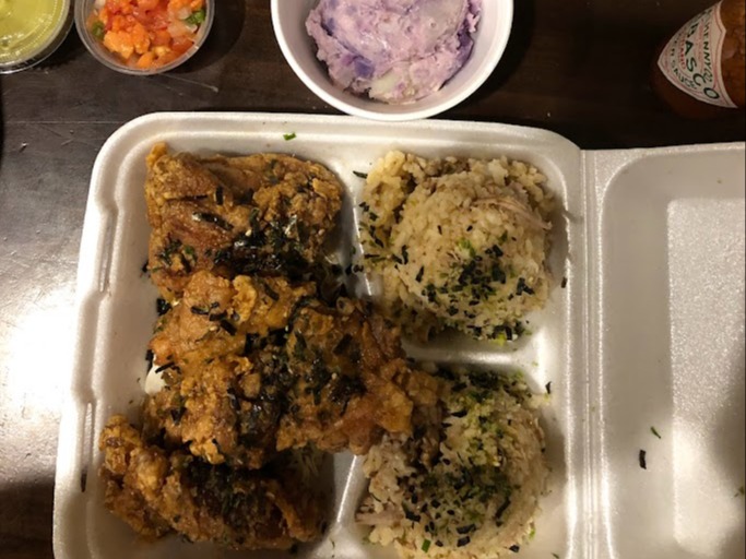 A styrofoam container of food