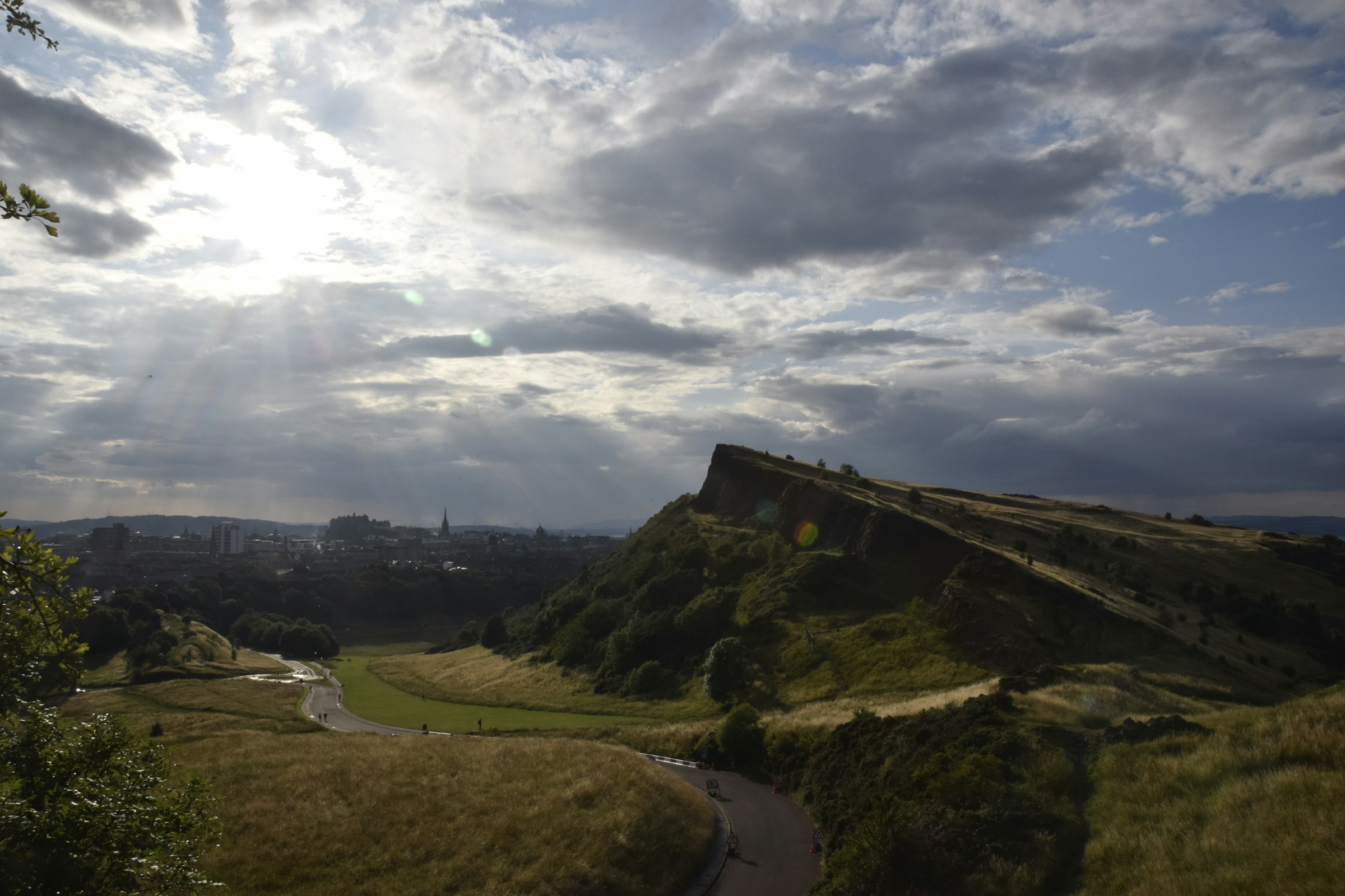 Aerial view of a green hilly area