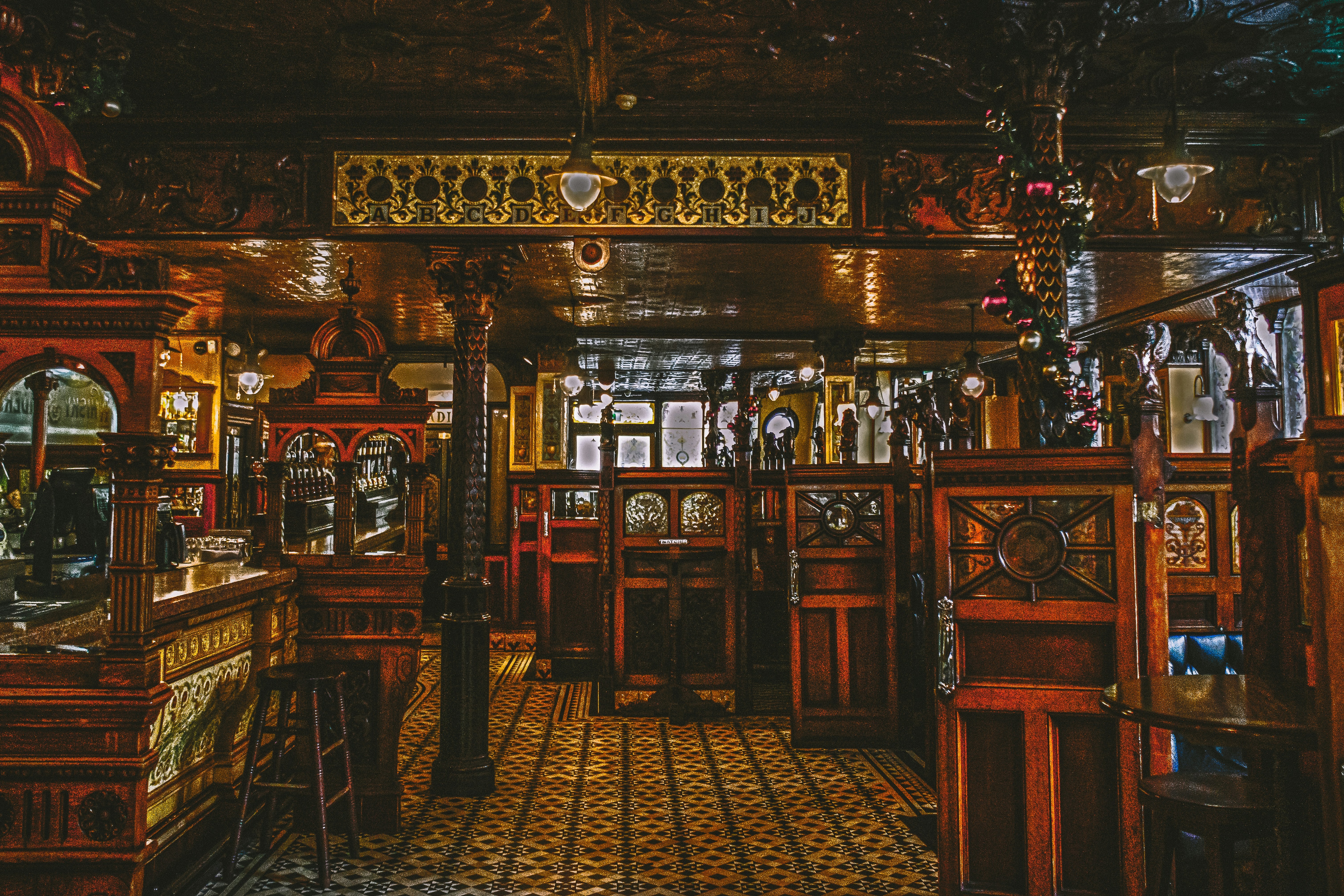 A picture taken inside a cafe with brown interior.
