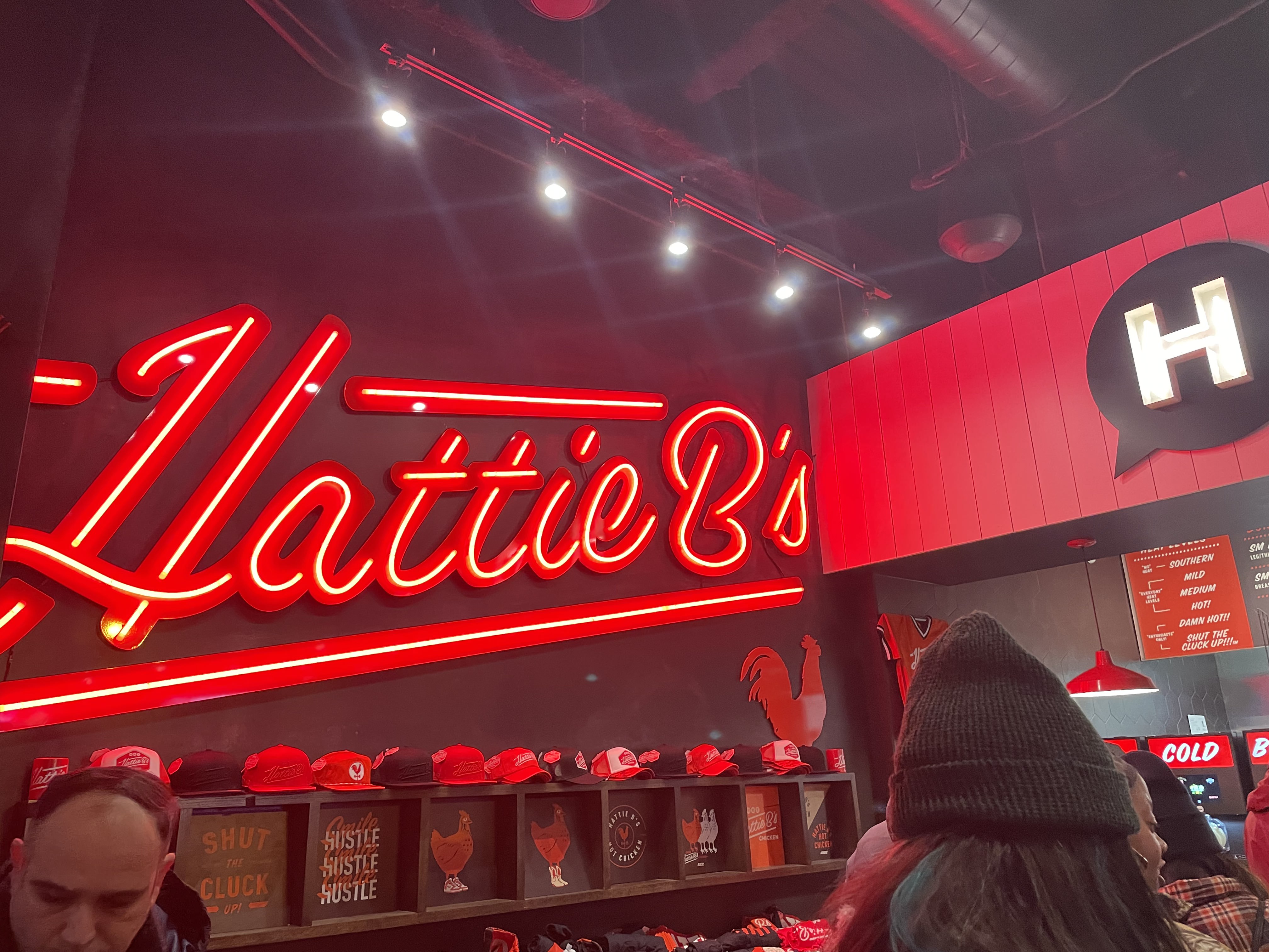 Hattie-Bs red neon sign.