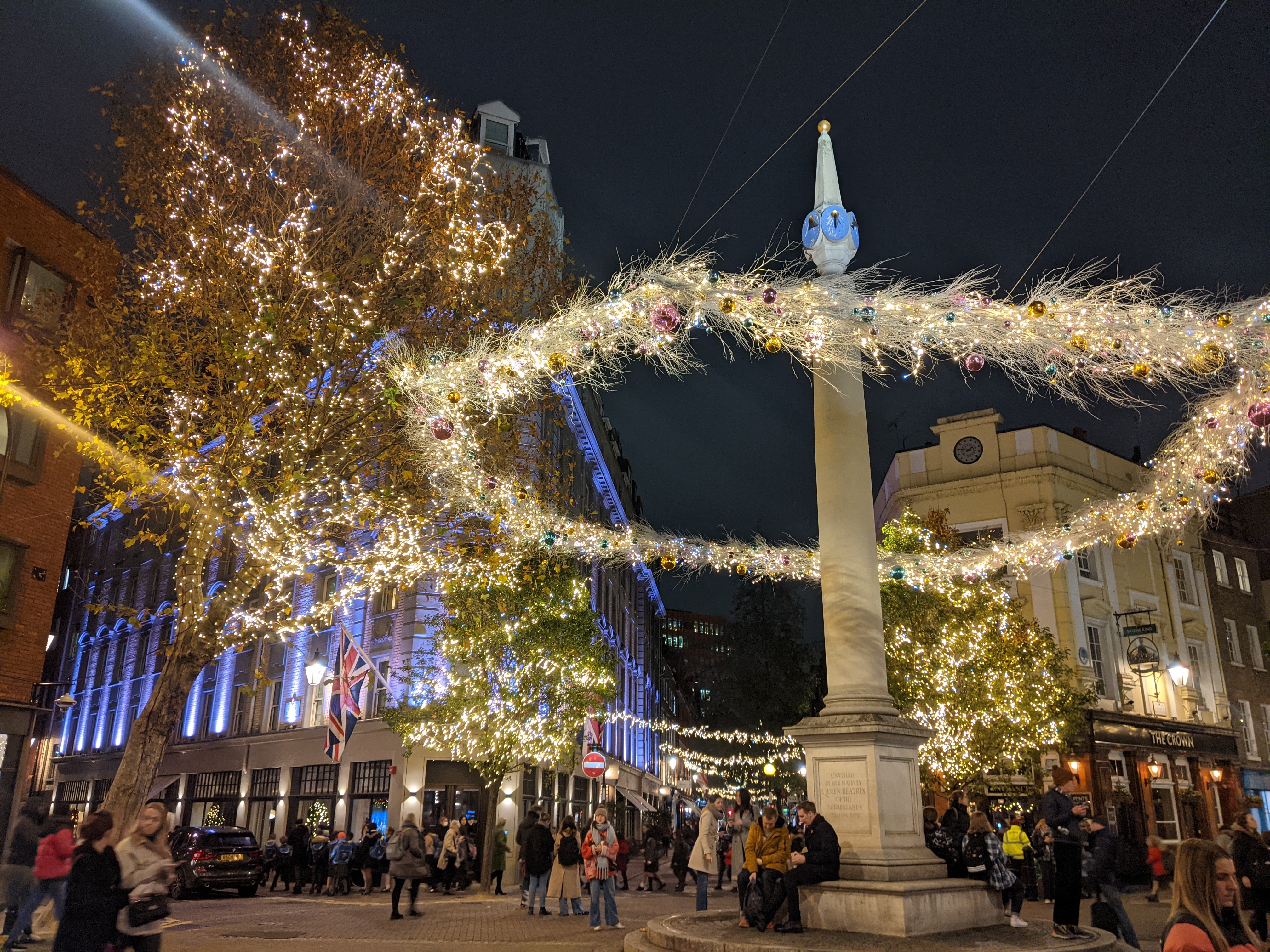 Convent garden at night with lights