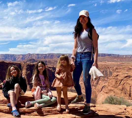 Posing for a picture with children
