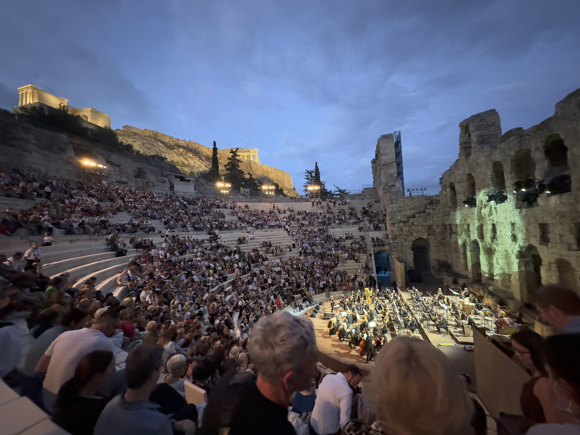 Open air stadium with a music concert.