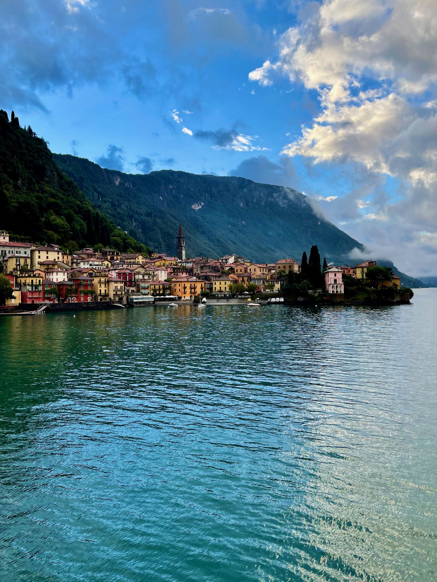 Lake with mountains and houses