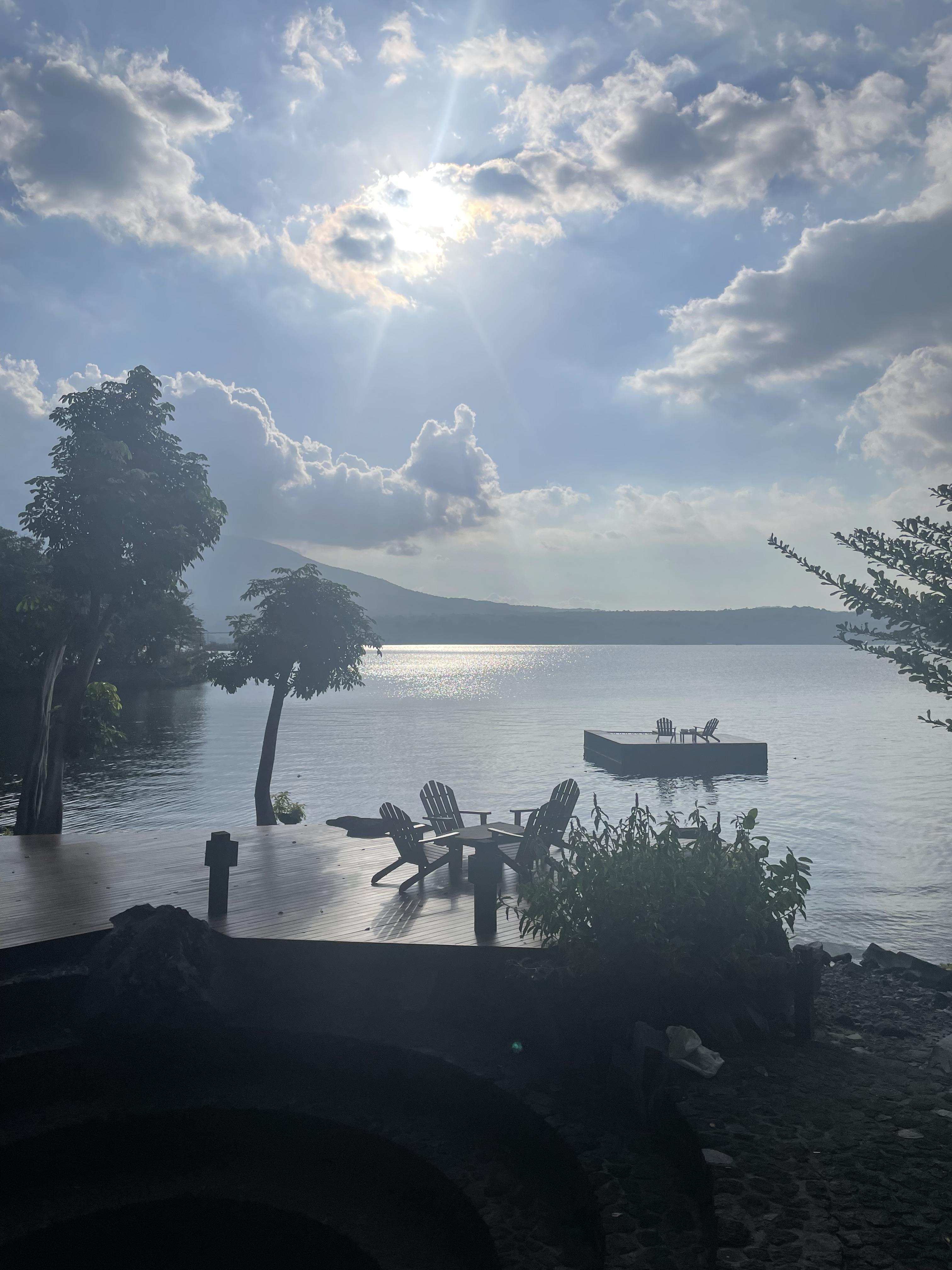 Scenic view of the lake and Mombacho volcano.