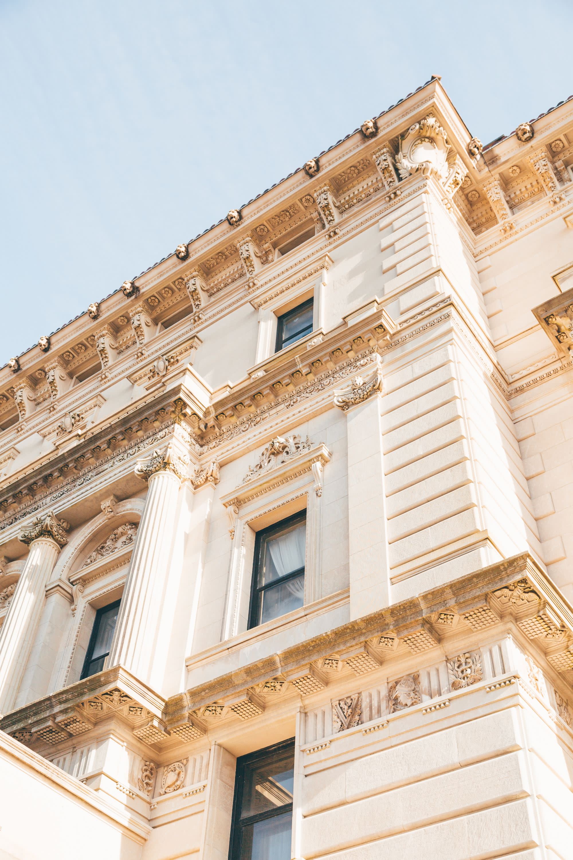 low-angle view of an ornate white building