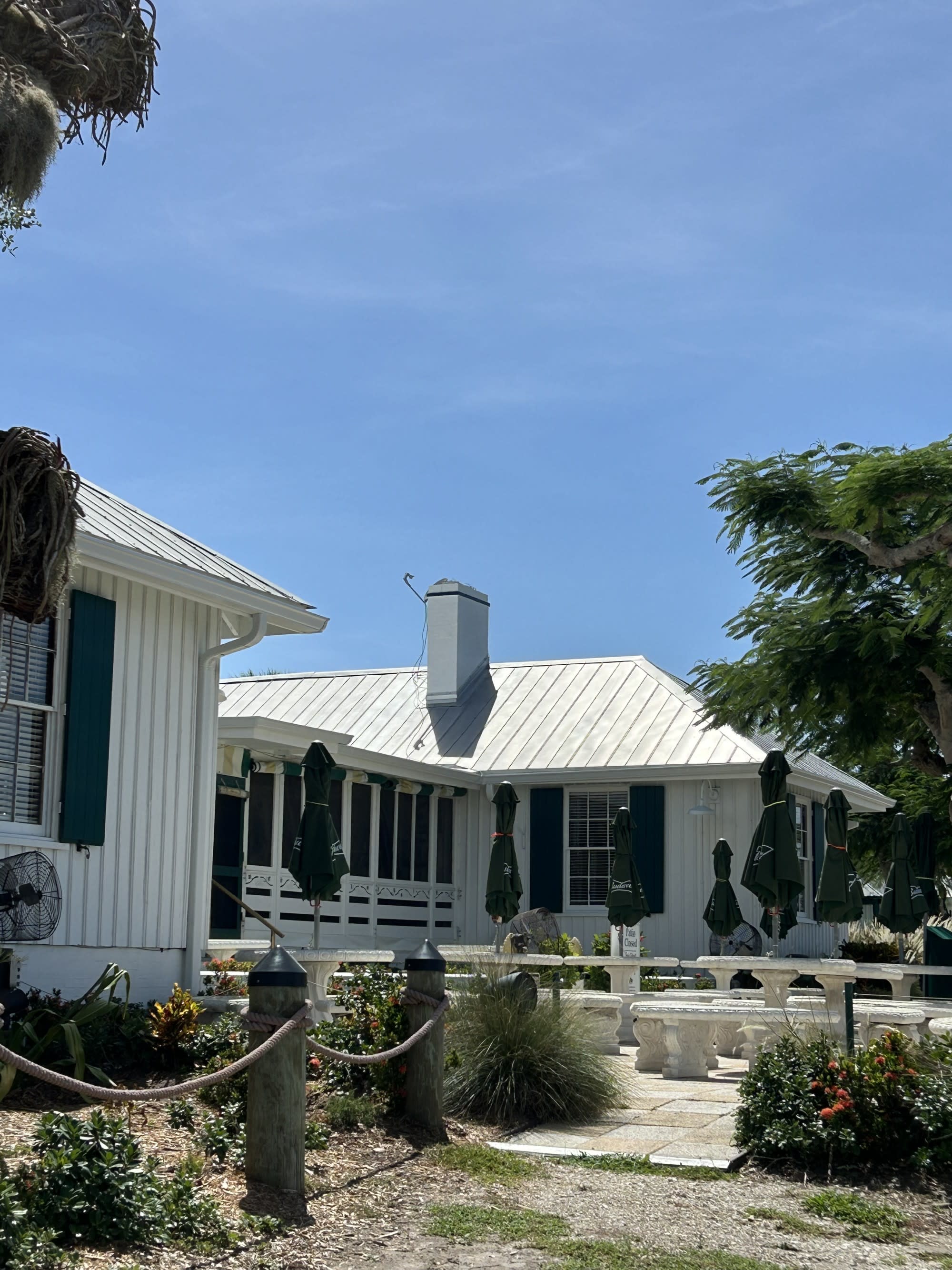 A couple of white cabins.