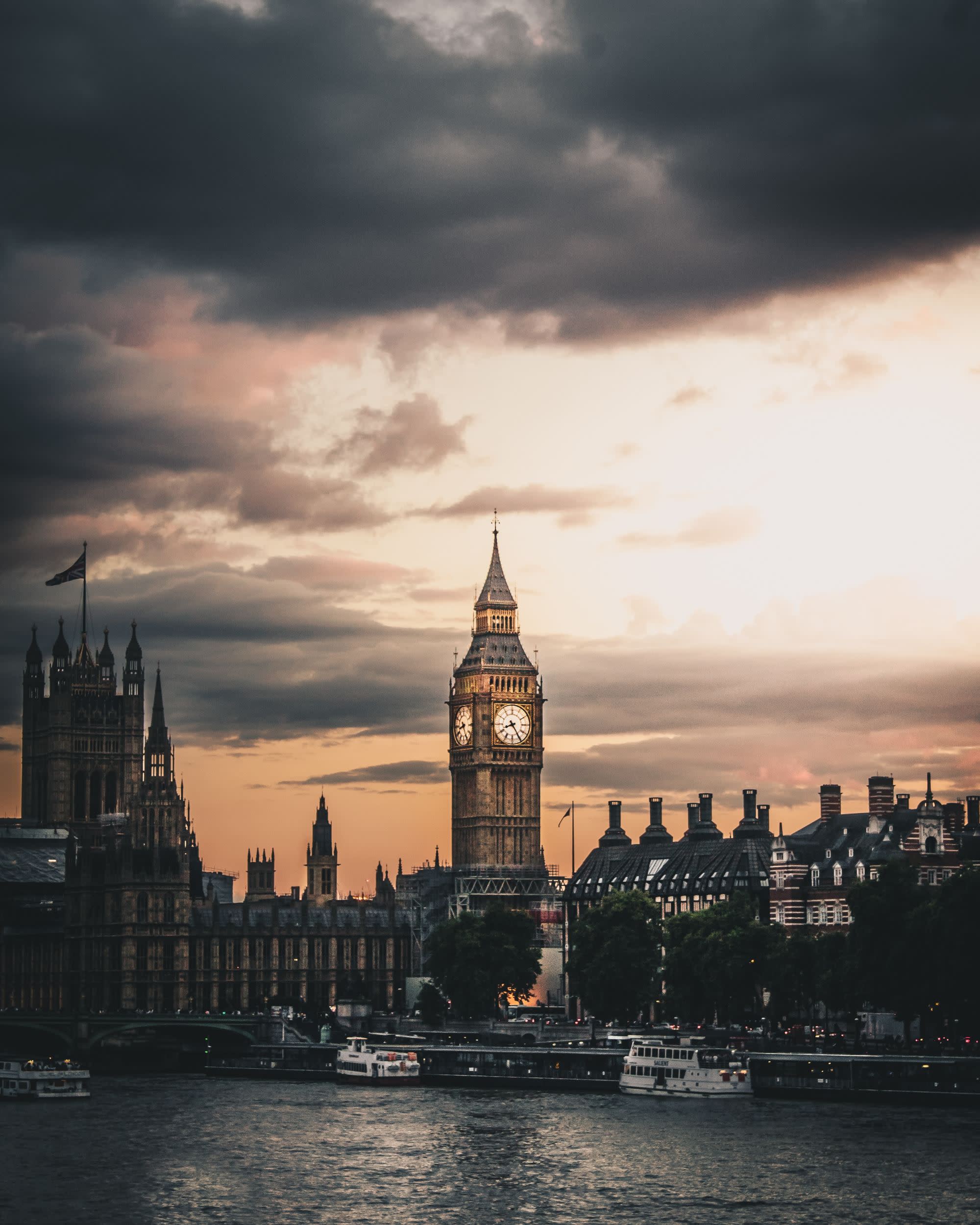 An aerial view of the Big Ben during the sunrise.