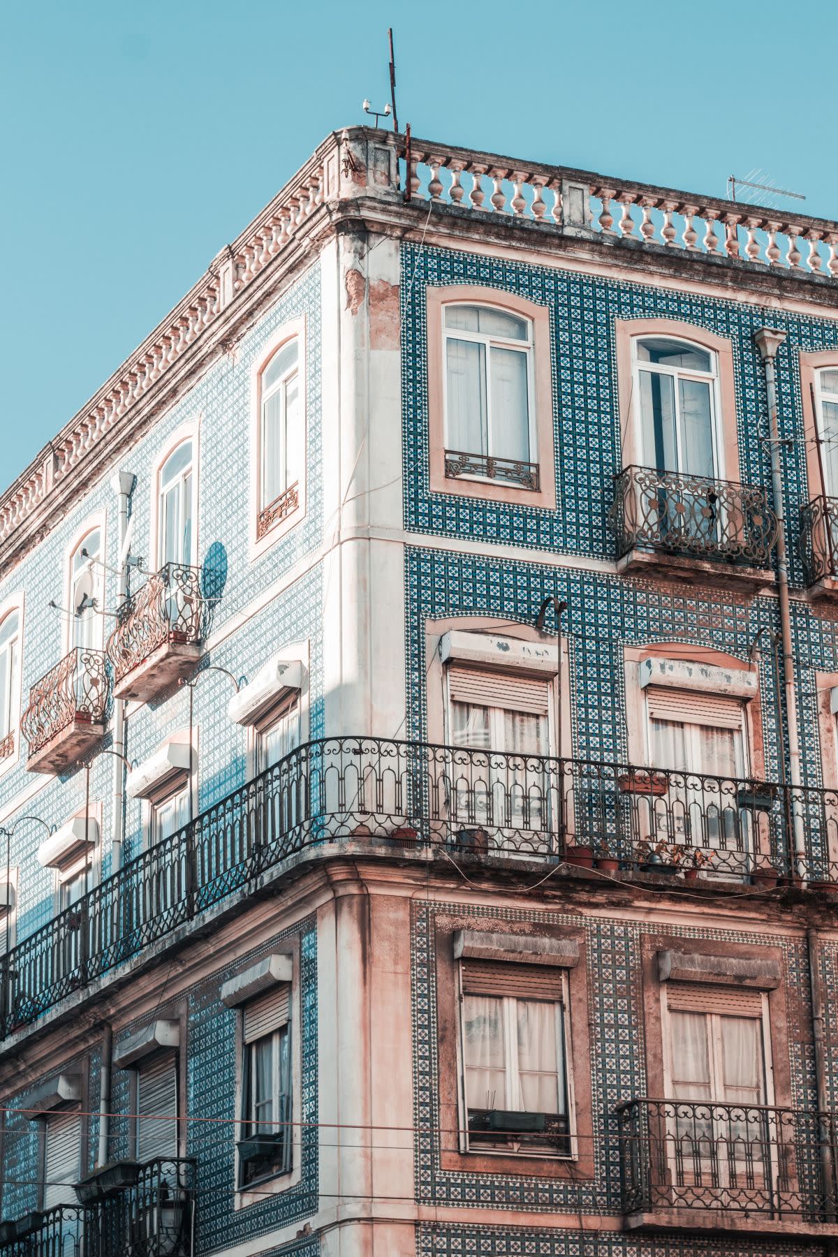 blue-and-pink building