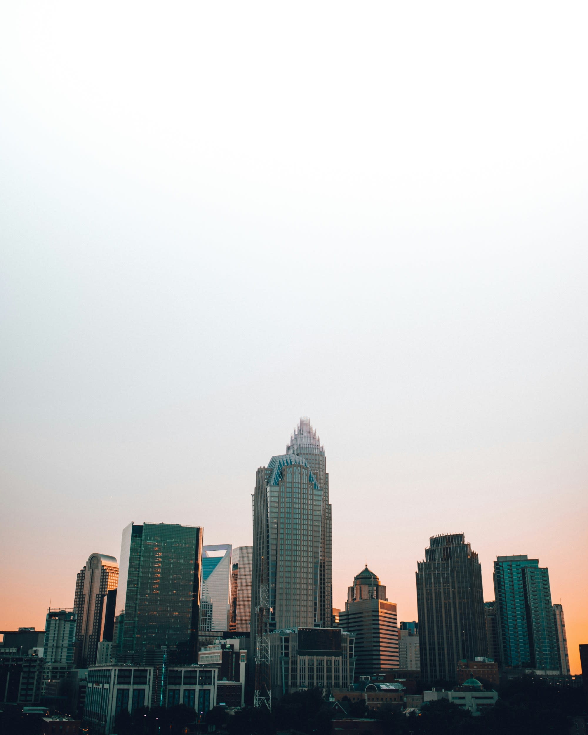 The Charlotte skyline at sunset.