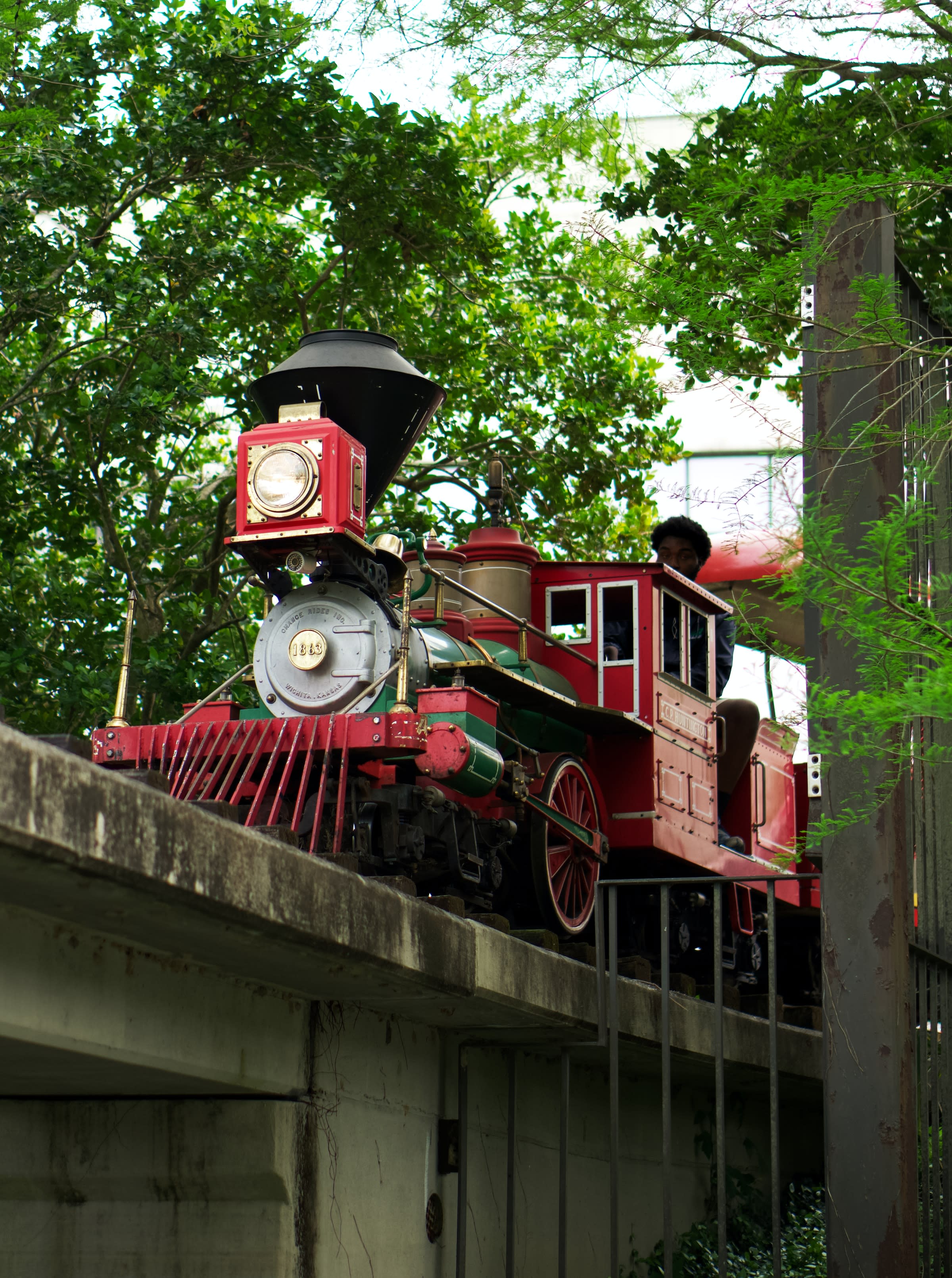 This red train can be found in Collins Diboll Circle.