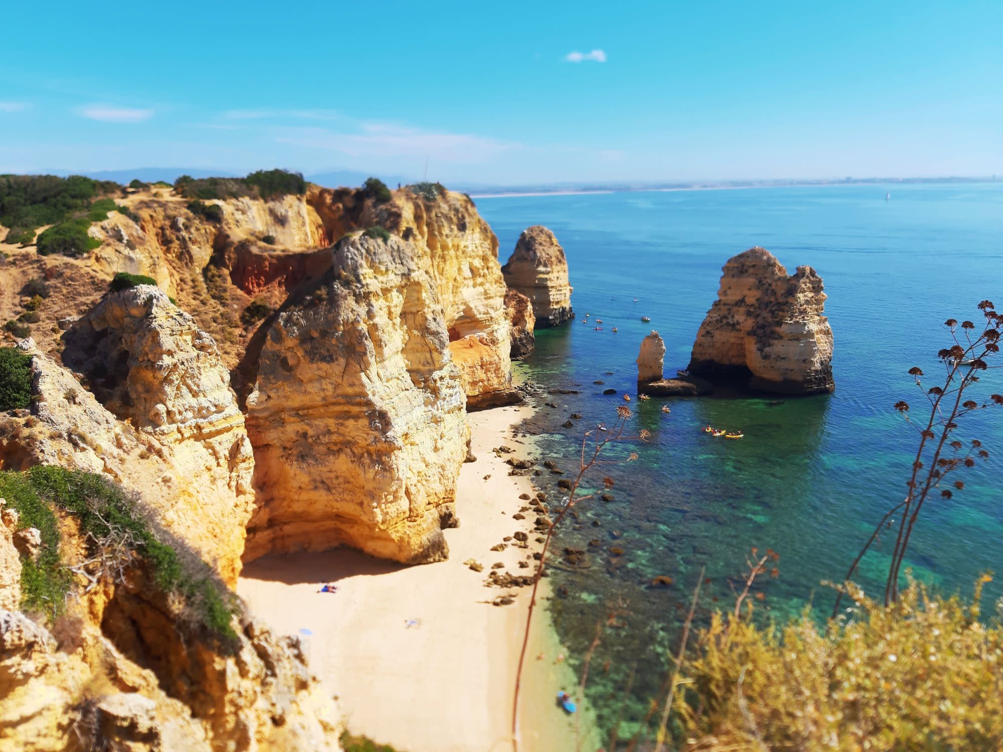 Rock formation near body of water.
