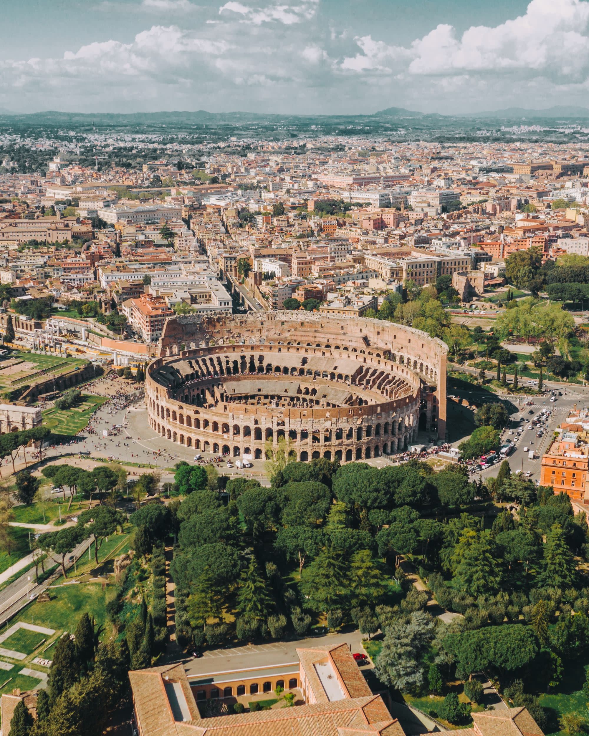 An aerial view of the city of Rome in daytime