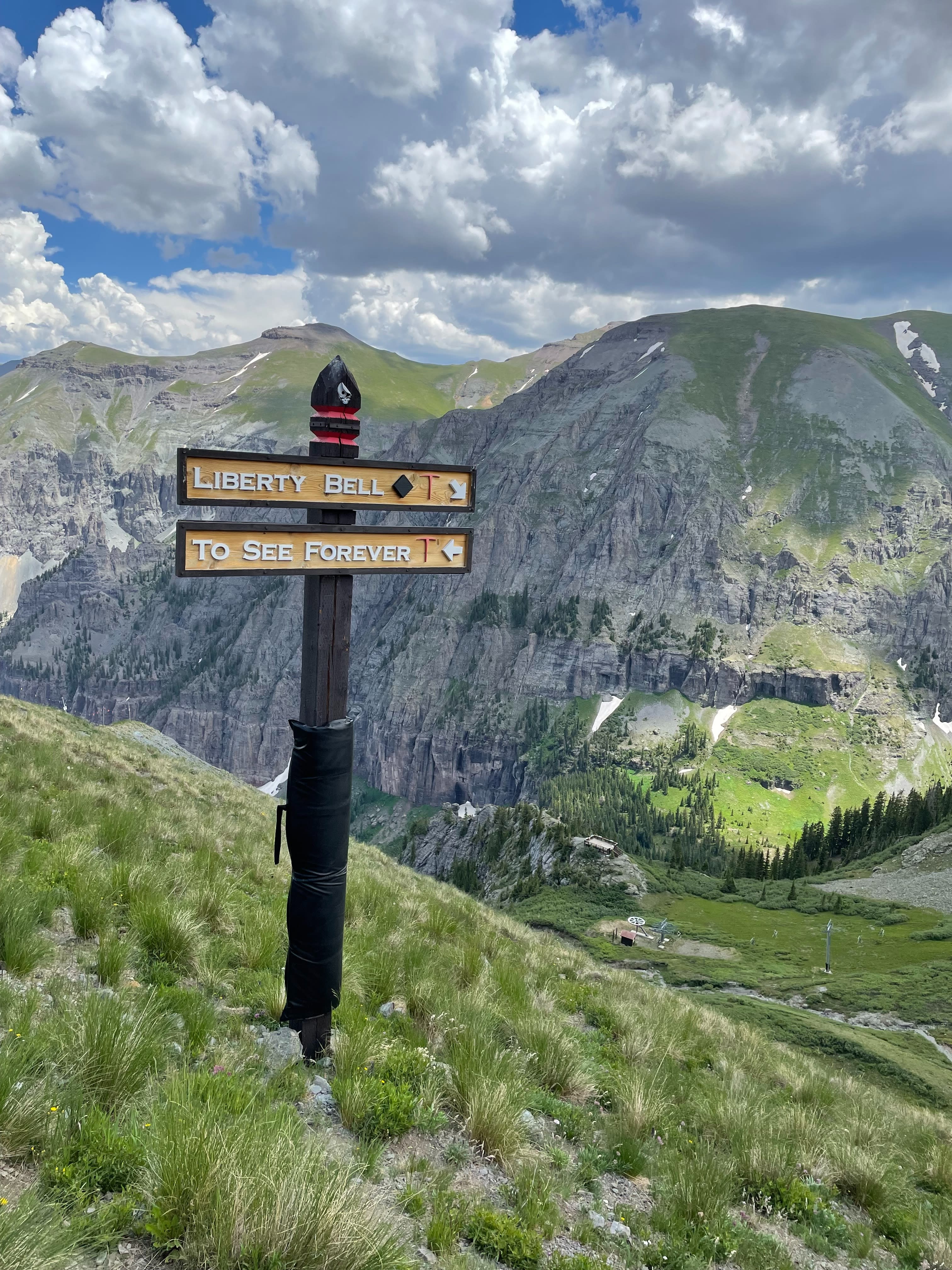 A peak in Telluride in the mountains with directionals.