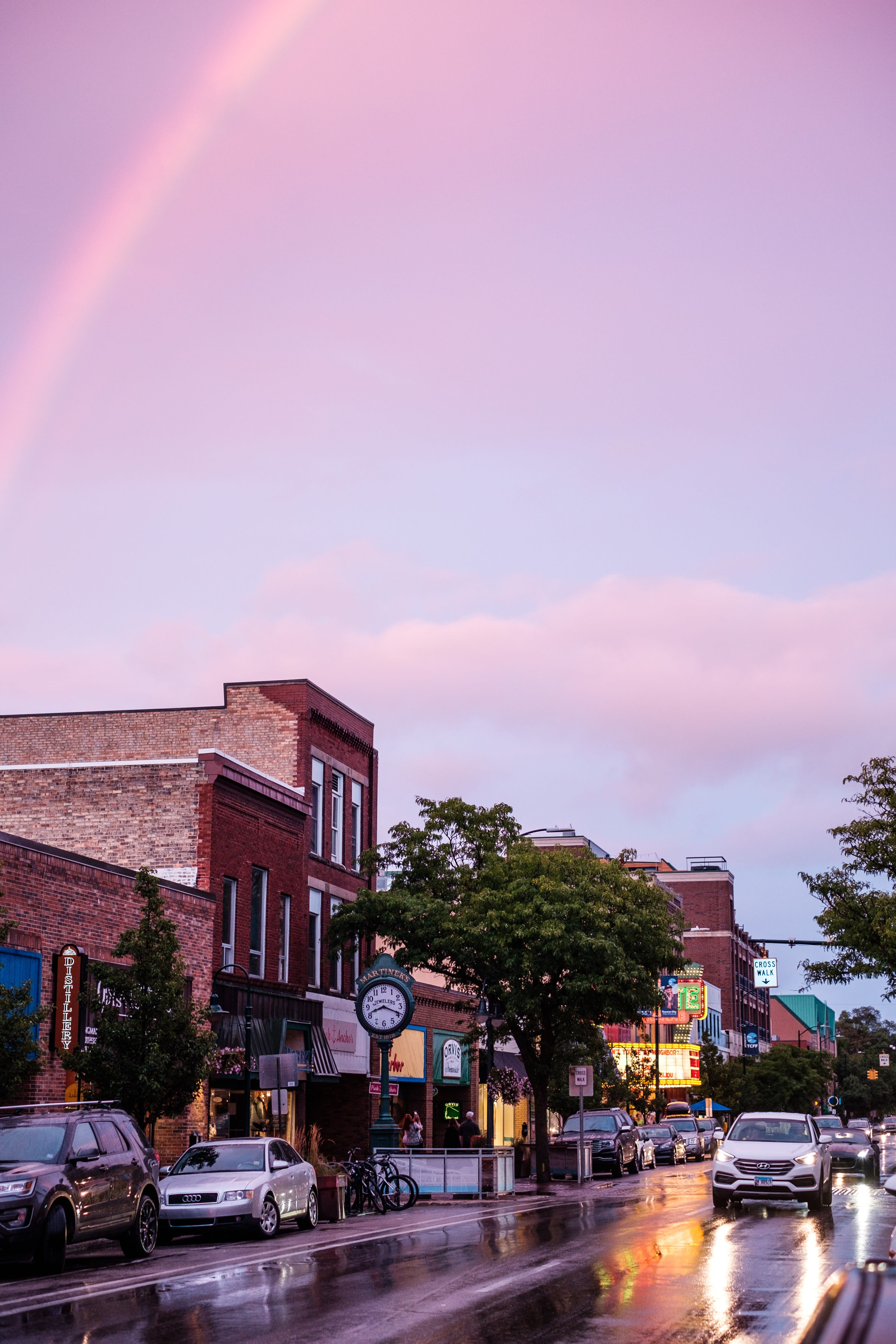 City at night in Traverse City, Michigan.