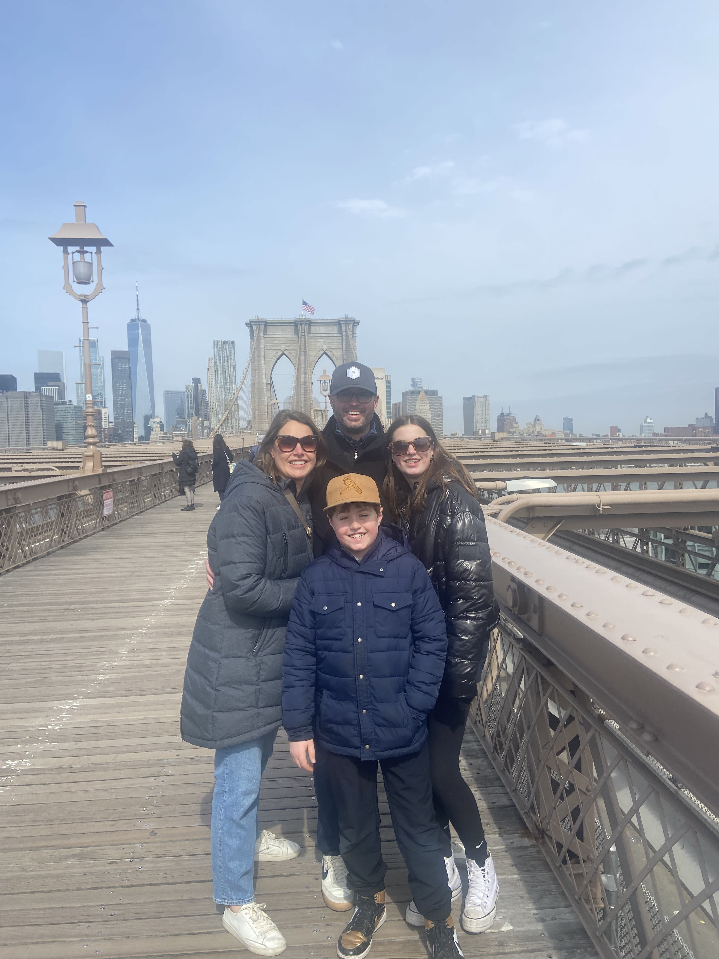 group of people on a bridge in New York