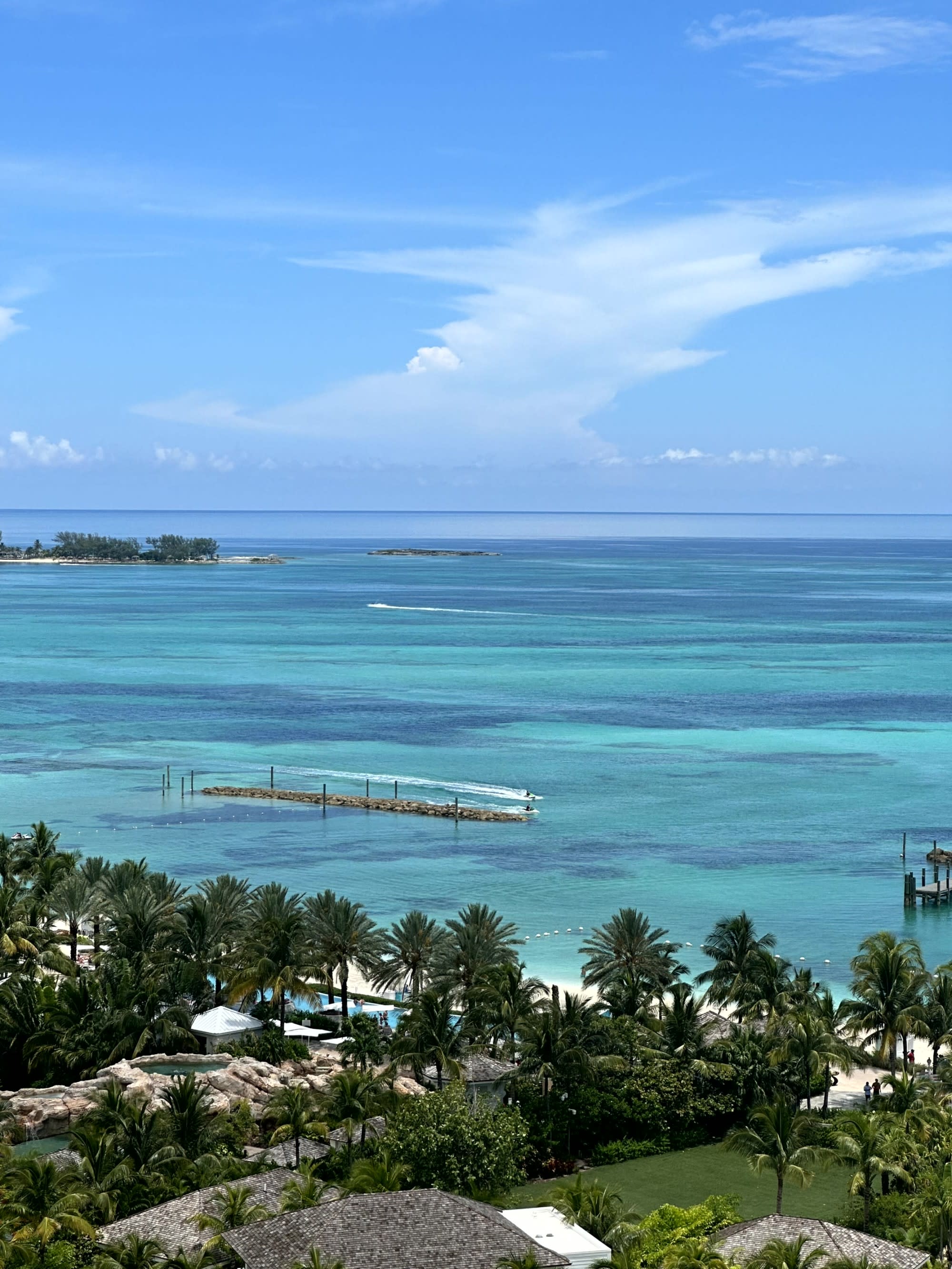 An aerial view of the sea near the Island during the daytime