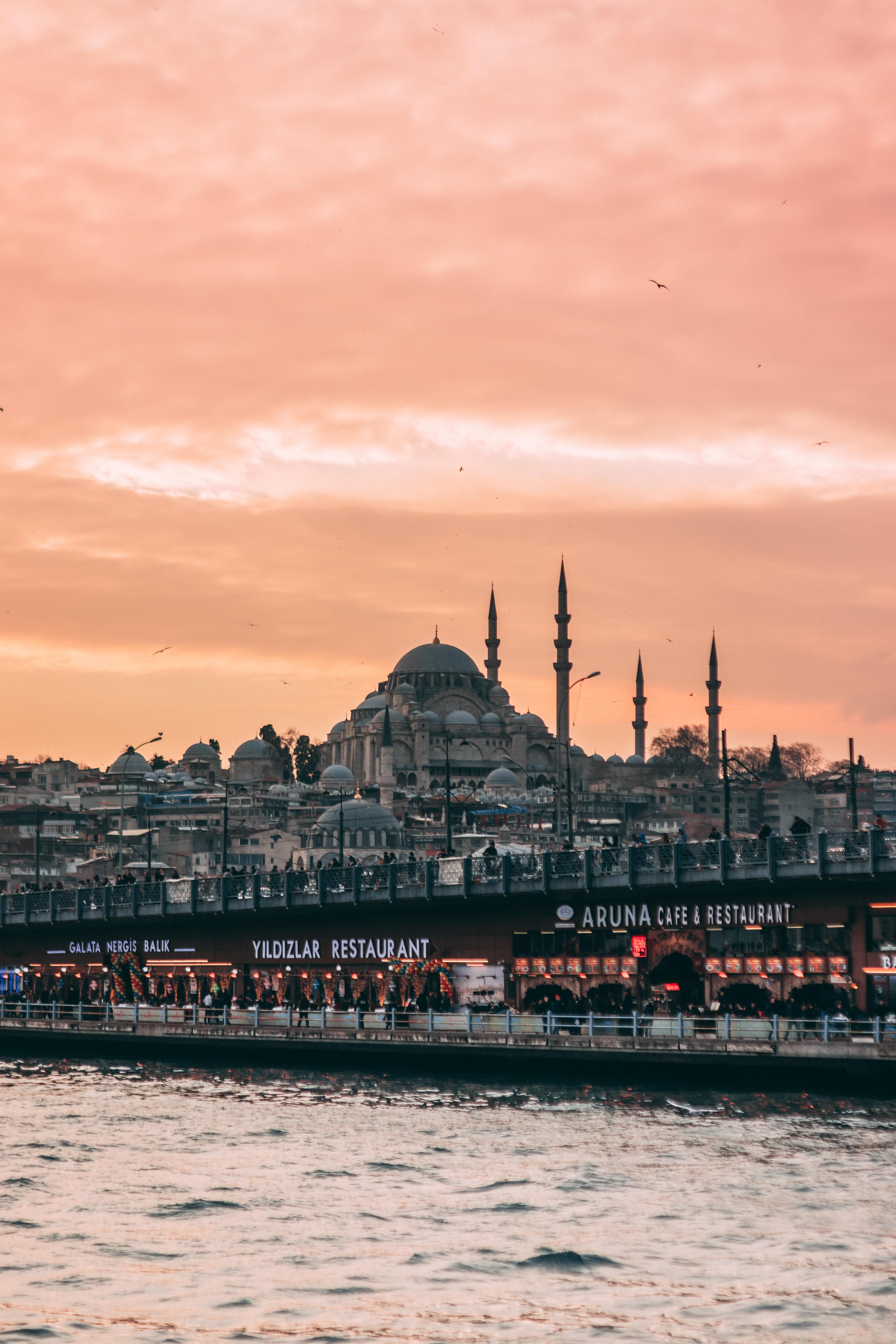 A river with Istanbul skyline in the background.