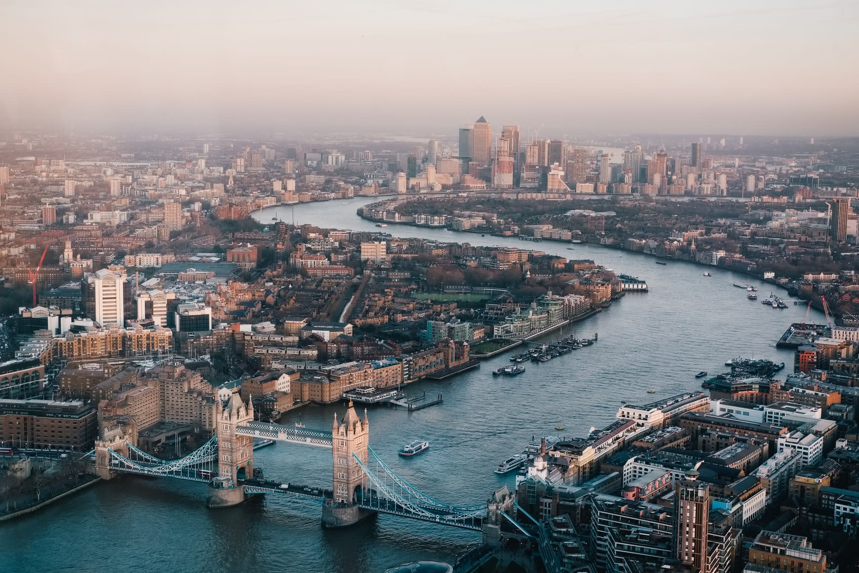 Skyline view of London with river and London bridge